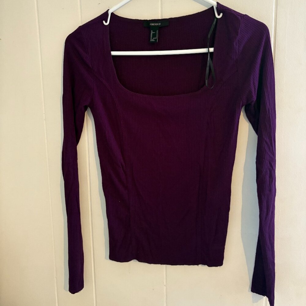 Forever 21 Dark Purple Square Neckline Top in size Small
